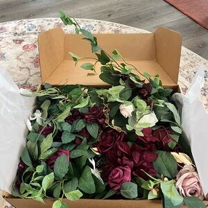Artificial Floral Arrangement with Burgundy and Green Leaves